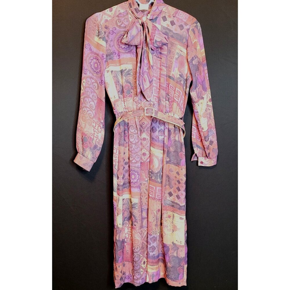 Vintage Polyester Dress Petites by Willi 70s 80s Retro USA Vtg Size 4 Belted Lav